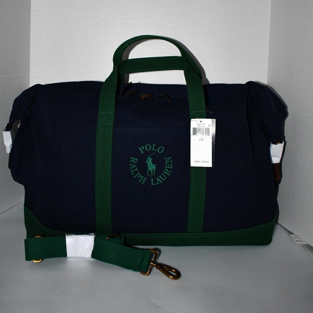 Polo Ralph Lauren Logo-Embro Canvas Duffle Bag in Navy/Green #405898193002 NWT N